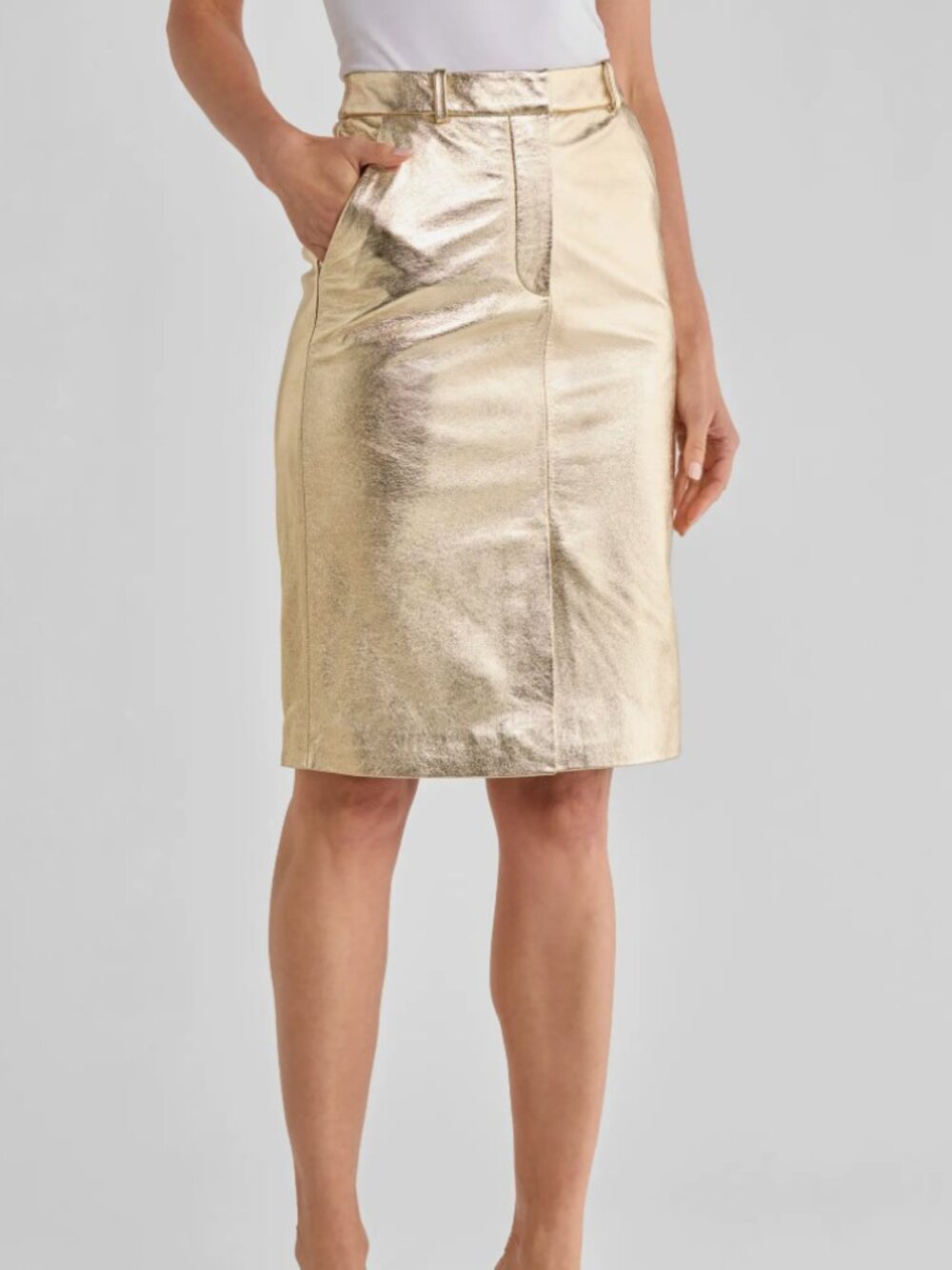 NWT Veronica Beard Maxine Metallic Leather Midi Skirt